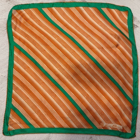 Anne Klein Accessories - Anne Klein Silk Square Scarf Orange Green Striped Vintage